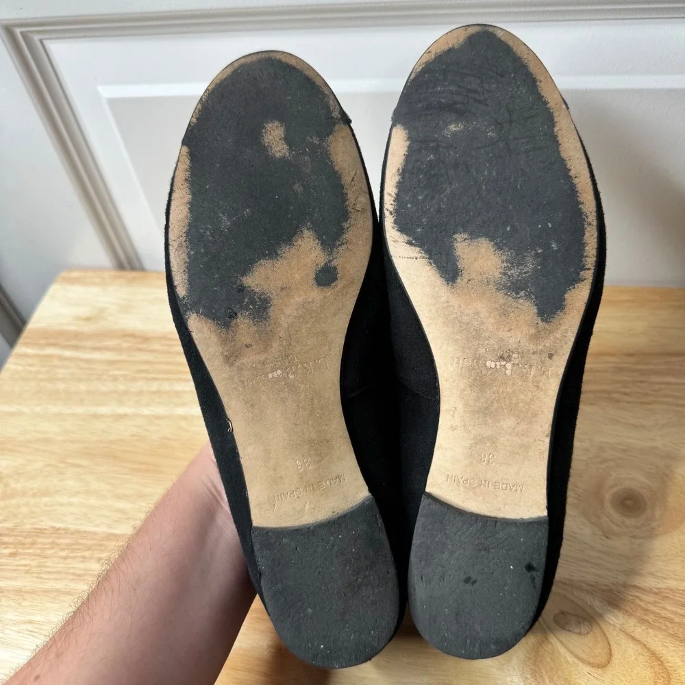 L.K. Bennett Flats Women's 38 7.5 Black Cap Toe Ballet Suede Comfort Designer